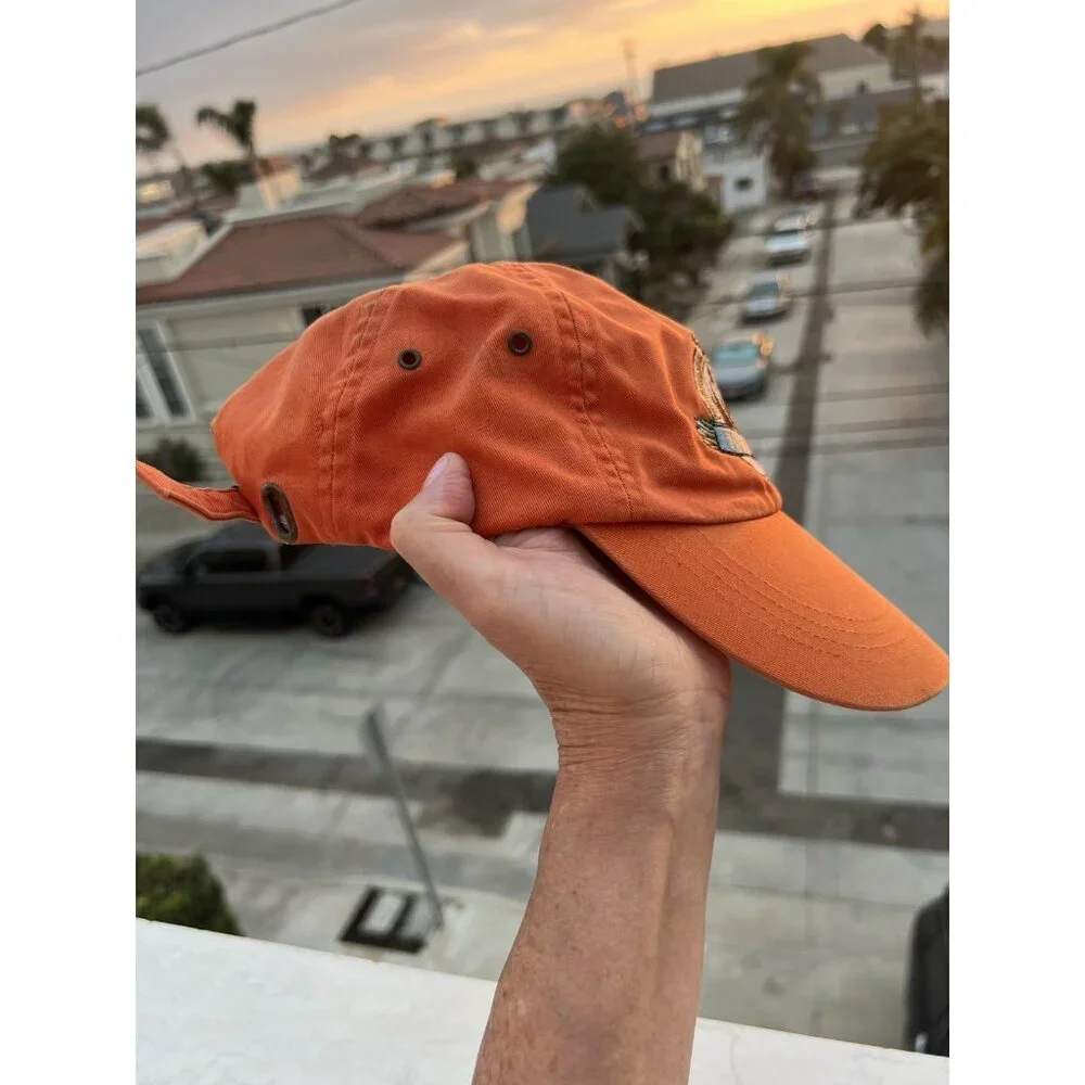 Vintage 80s Anvil RhinoPro tools orange embroidered adjustable cap thrashed